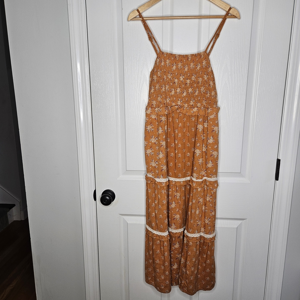 Universal Thread Boho Prairie Tiered Smocked Midi Dress XS Floral Sleeveless